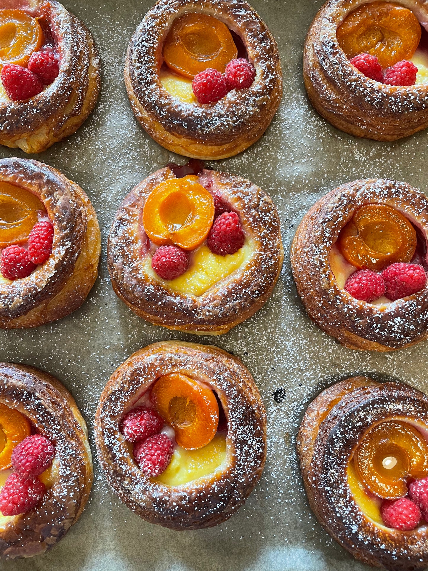 Peach & raspberry custard Danish