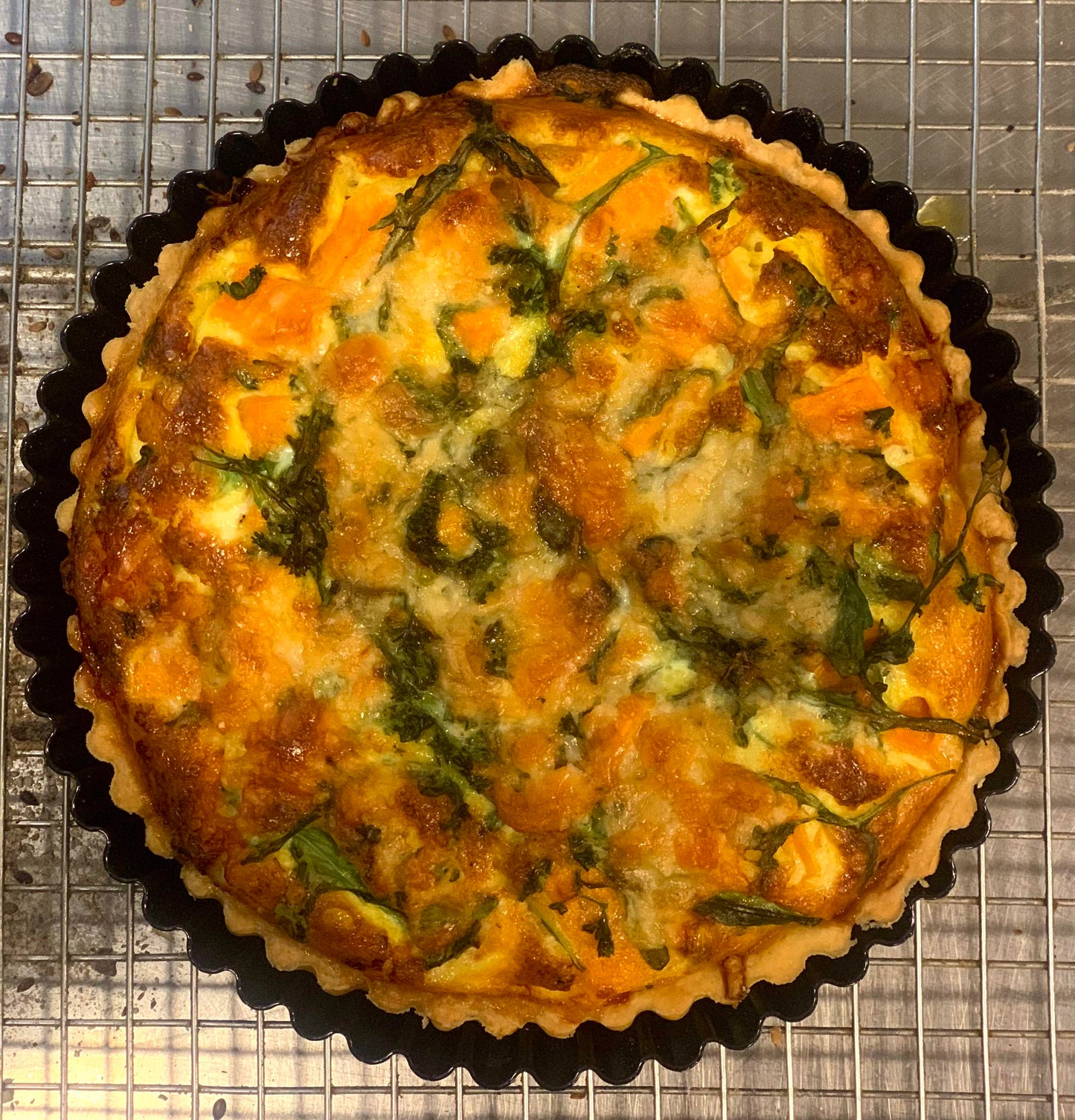 Sweet potato, feta and rocket tart