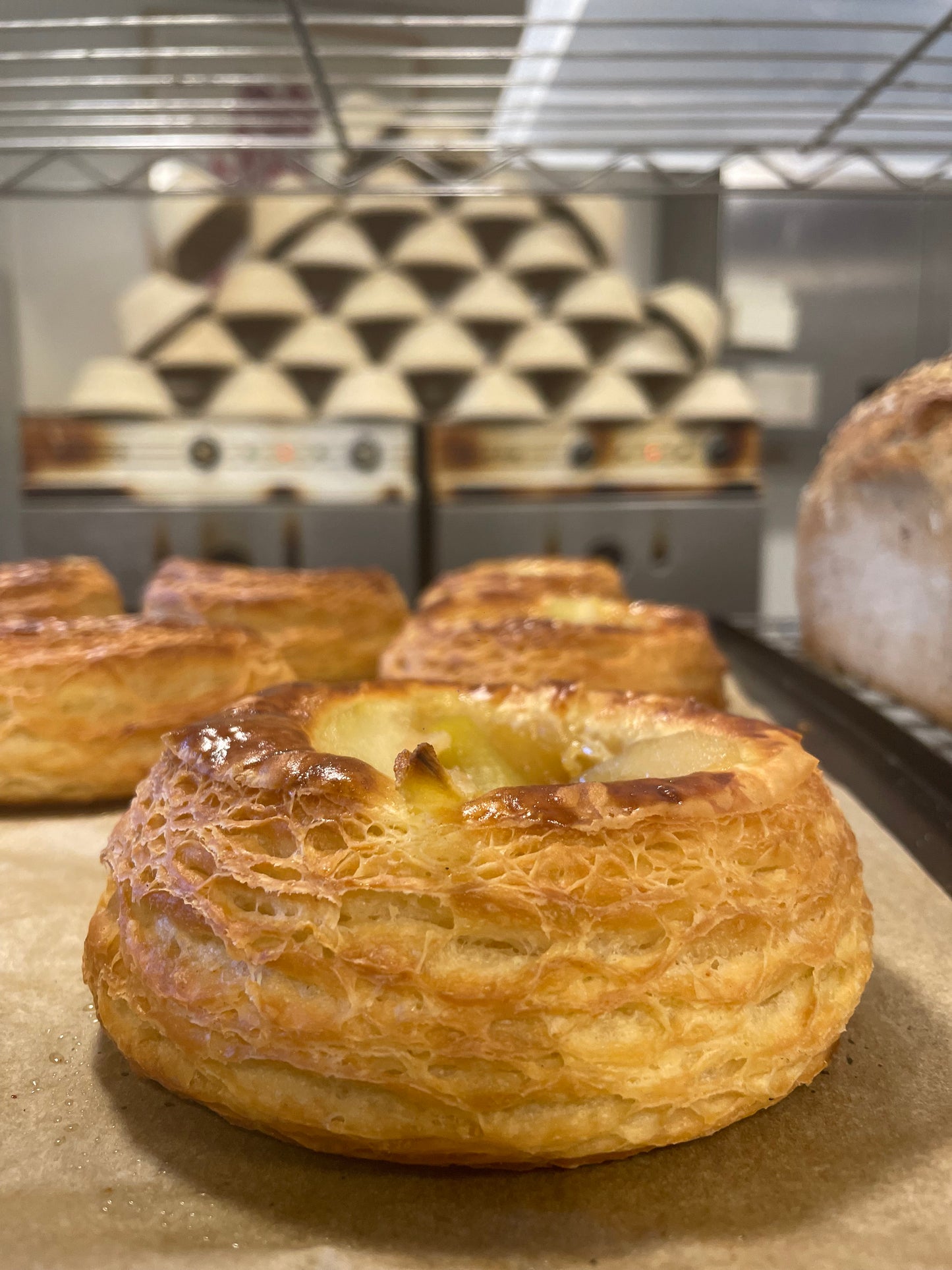 Pear, vanilla custard & almond crumble Danish