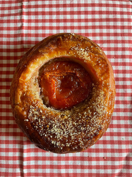 Roast plum, bay & walnut frangipane danish