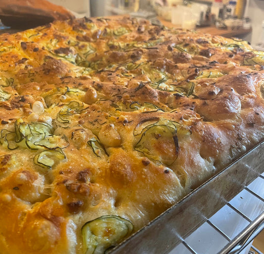 Courgette & confit garlic focaccia