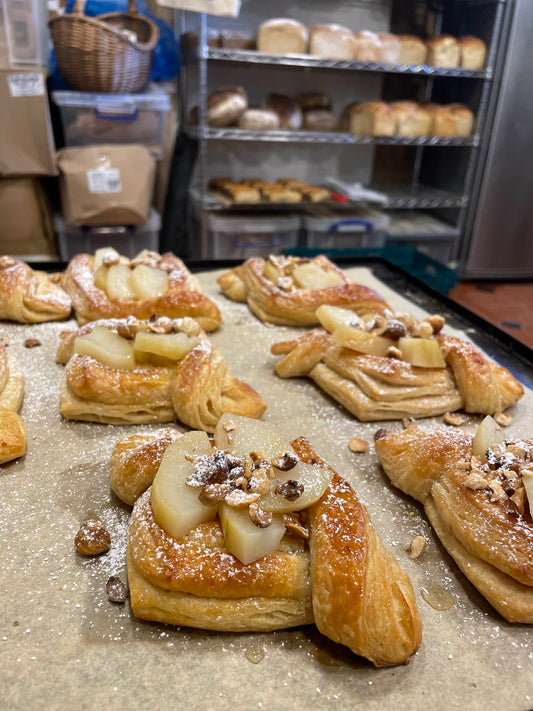 Pear, frangipane & hazelnut Danish