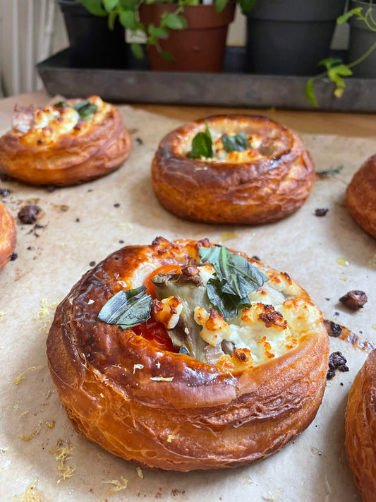 Courgette, ricotta & almond Danish