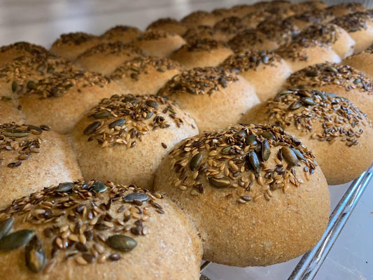 Seeded wholemeal spelt rolls